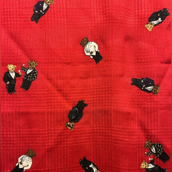 Rare Vintage Ralph Lauren Martini Bear Scarf 100% Silk Black Tie